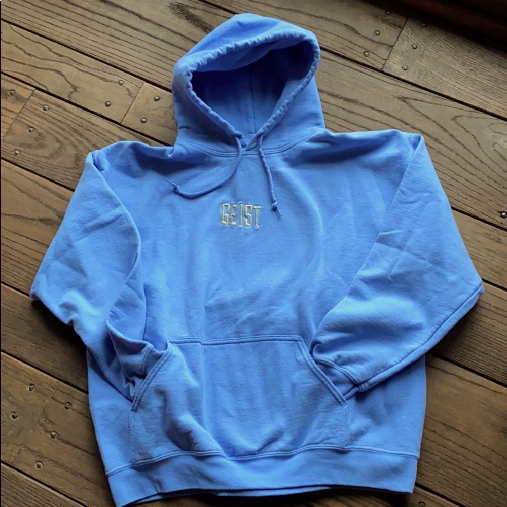 Large Baby blue GEIST hoodie w kangaroo pocket